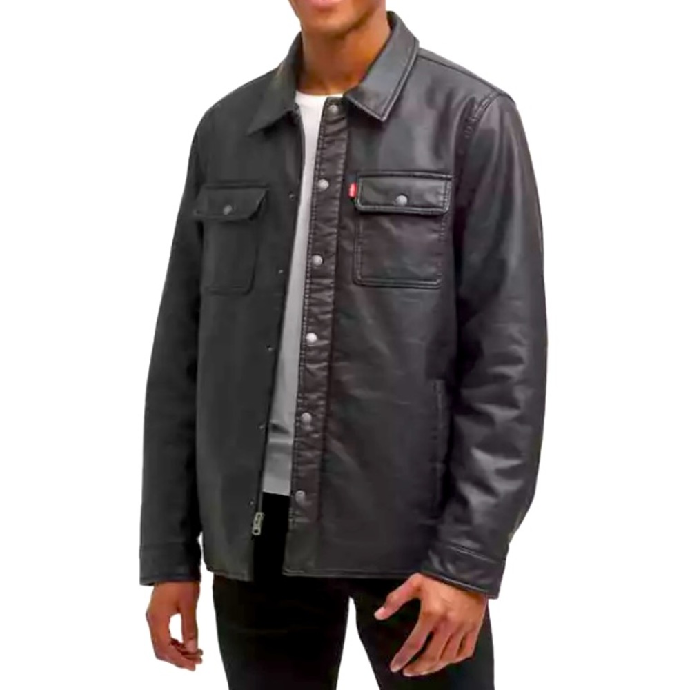 Levi’s Faux Leather Black Trucker Jacket - Small Black - Zip and Button